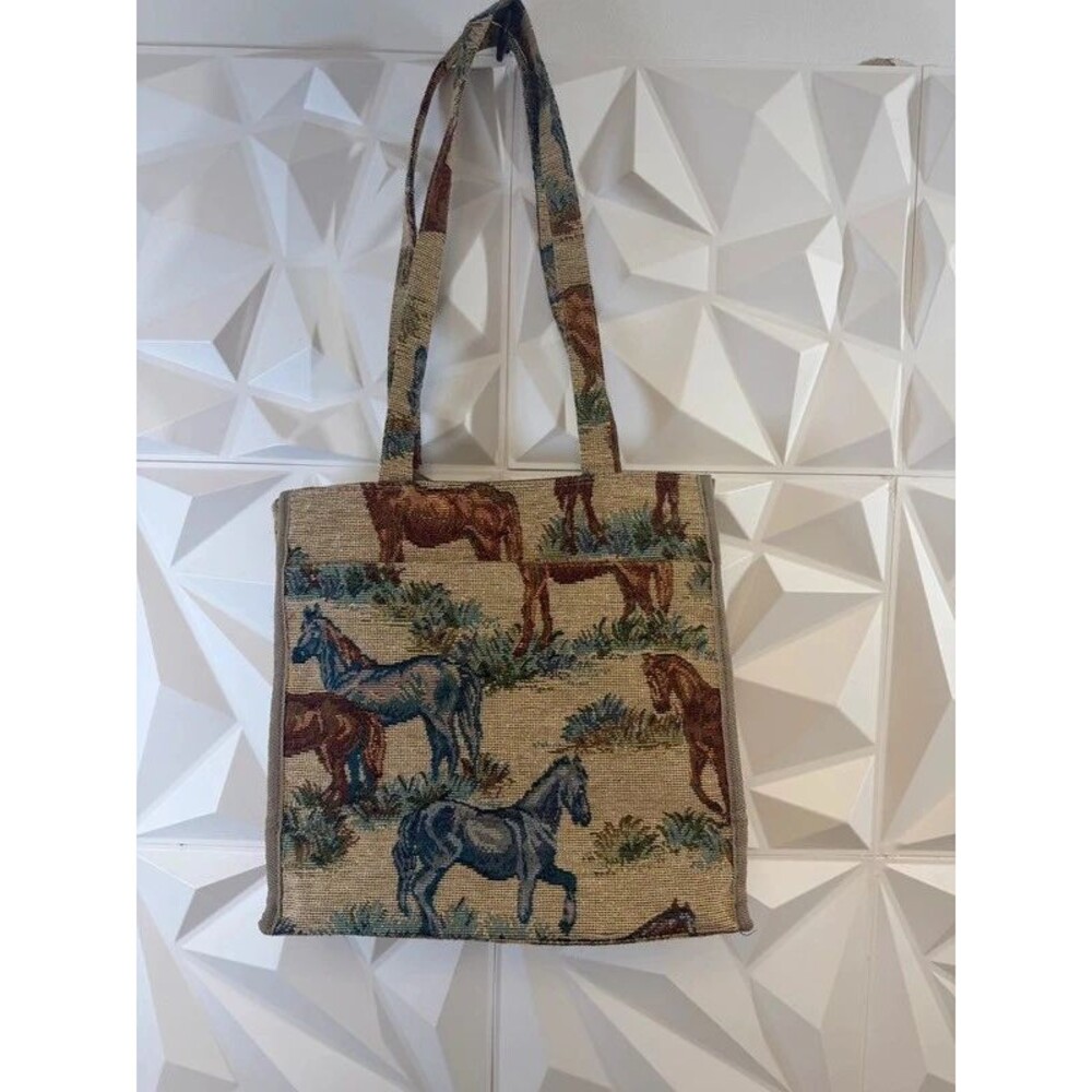 Vintage JADE Horse Tapestry Tote Bag with Matching Coin Purse Set